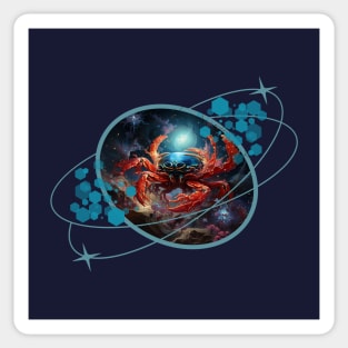 Galactic Crab, Alien Crab amidst Space Bubbles and Planetary Vibes Sticker